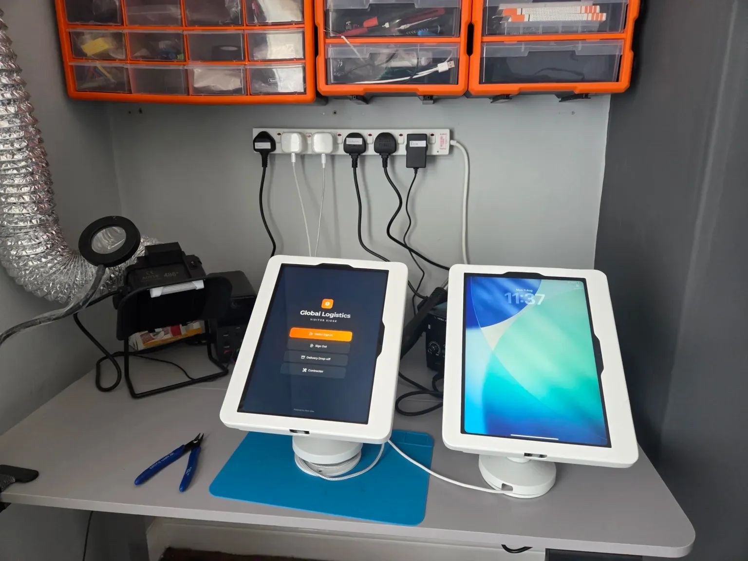 The kiosk being configured and tested in the Noon Elite workshop before delivery